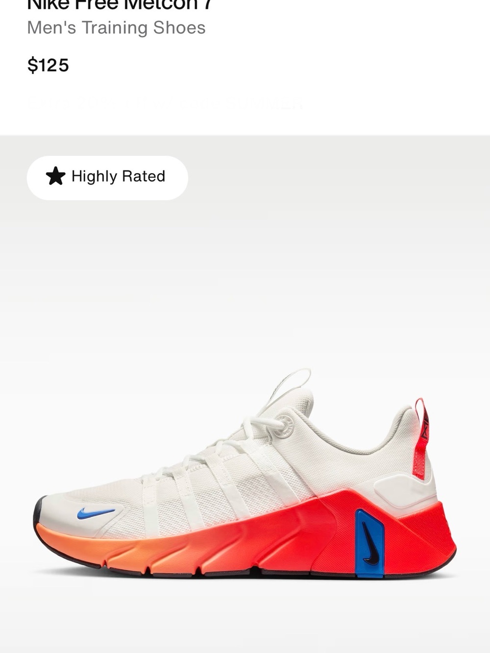 Nike Men's Athletic Shoes White with Red-Orange and Blue Accents